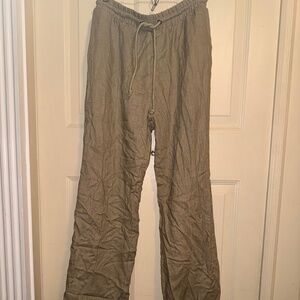 Stretchy linen blend pants with waist ties